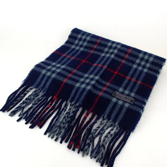 🔥NWOT🔥 Burberrys Scarf Cashmere Navy Check Pattern | Color: Blue | - Picture 1 of 6